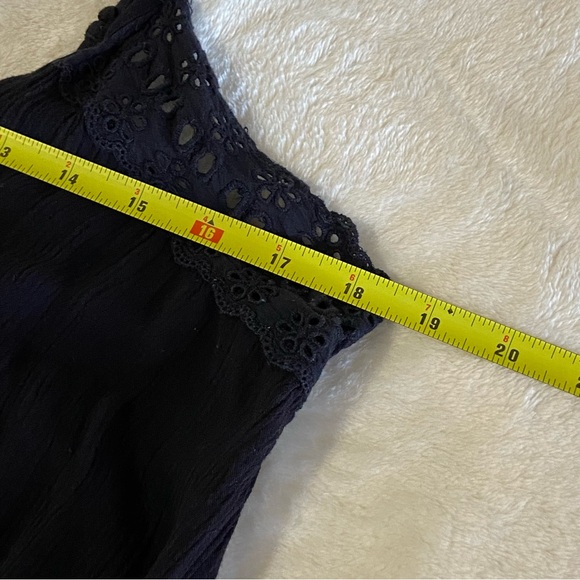 ROXY / Black Gauze Slip Dress Mini Size L Crochet Lace - Picture 14 of 15